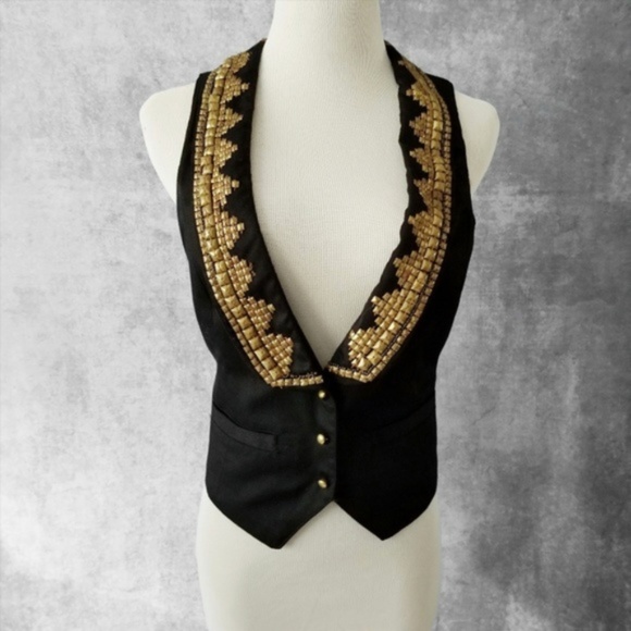 Zara Jackets & Blazers - Zara Black Sleeveless Gold Beaded Vest